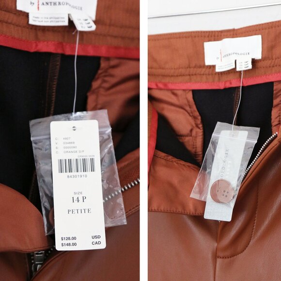 NEW Anthropologie Davina Faux Leather Culottes Pants Plus 14P Cognac Brown $128 - Picture 14 of 16